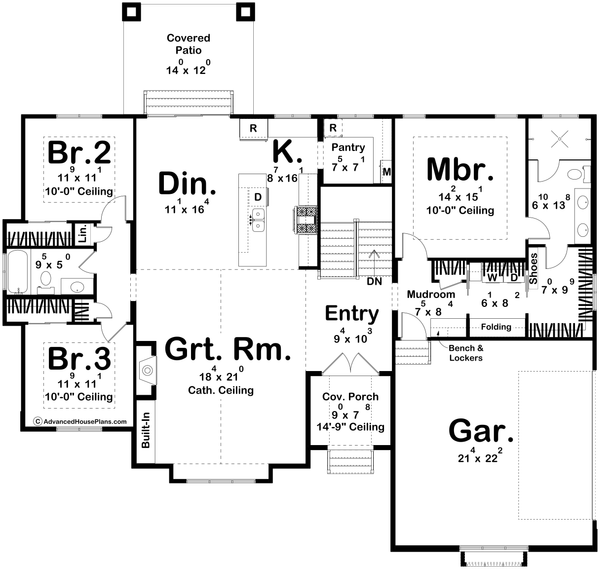 Architectural House Design - Floor Plan - Main Floor for Tudor House Plan #455-796 - 3 bed, 2 bath