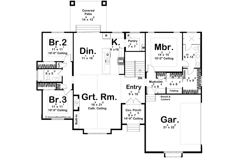 Architectural House Design - Floor Plan - Main Floor for Tudor House Plan #455-796 - 3 bed, 2 bath