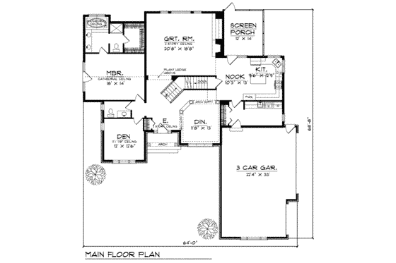 Floor Plan - Main Floor for Traditional House Plan #70-402 - 3 bed, 2.5 bath