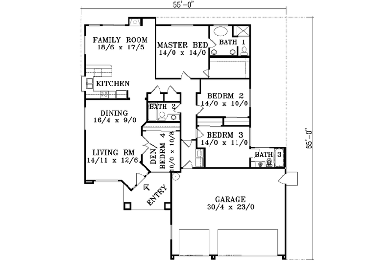 Home Plan - Floor Plan - Main Floor for Mediterranean House Plan #1-1360 - 3 bed, 3 bath