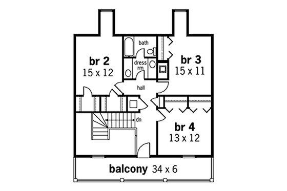 Floor Plan - Upper Floor for Colonial House Plan #45-332 - 4 bed, 3 bath