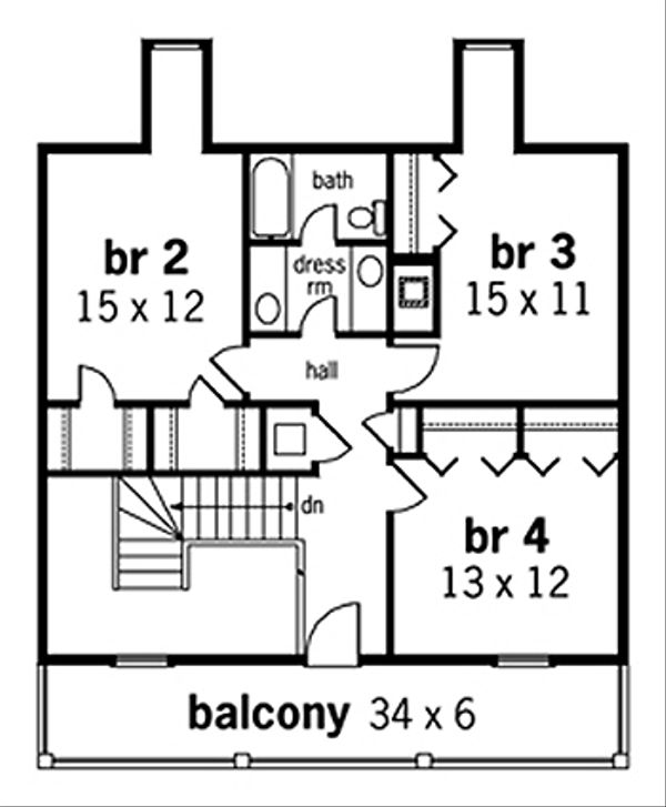 Home Plan - Colonial Floor Plan - Upper Floor Plan #45-332
