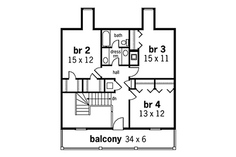 Dream House Plan - Floor Plan - Upper Floor for Colonial House Plan #45-332 - 4 bed, 3 bath