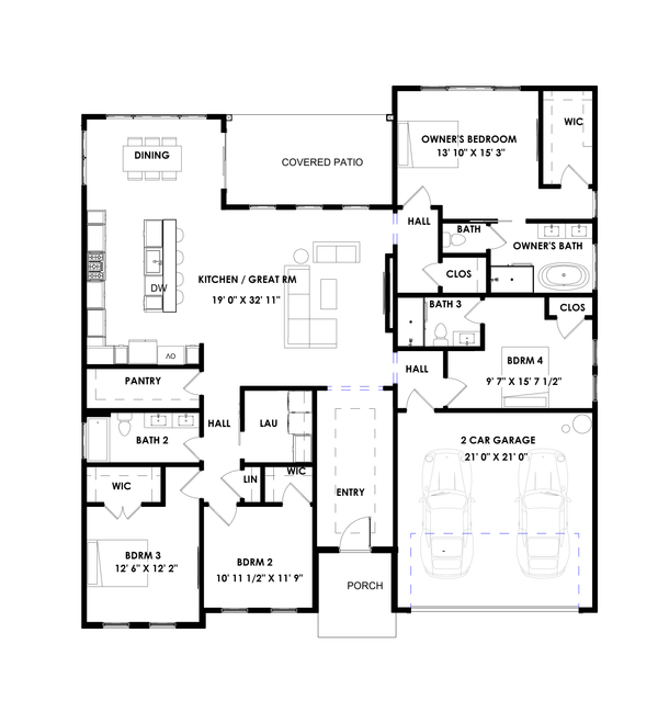 Home Plan - Floor Plan - Main Floor for Contemporary House Plan #1129-6 - 4 bed, 3 bath