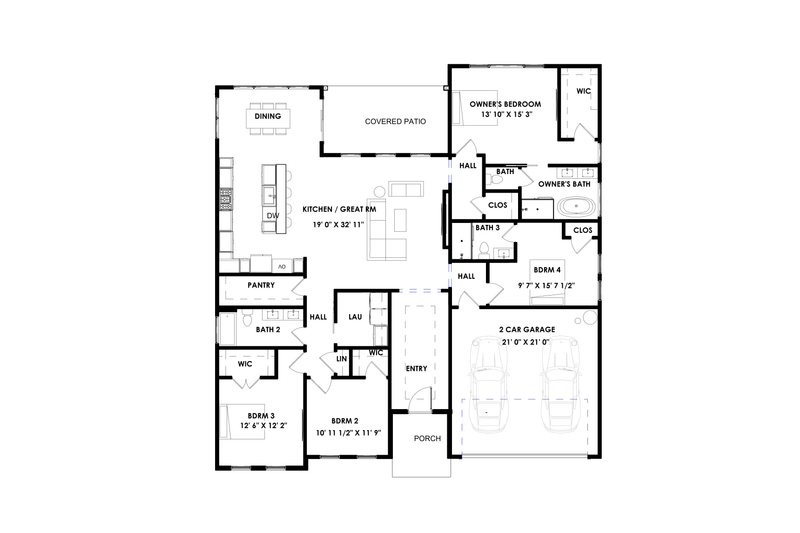 Home Plan - Floor Plan - Main Floor for Contemporary House Plan #1129-6 - 4 bed, 3 bath