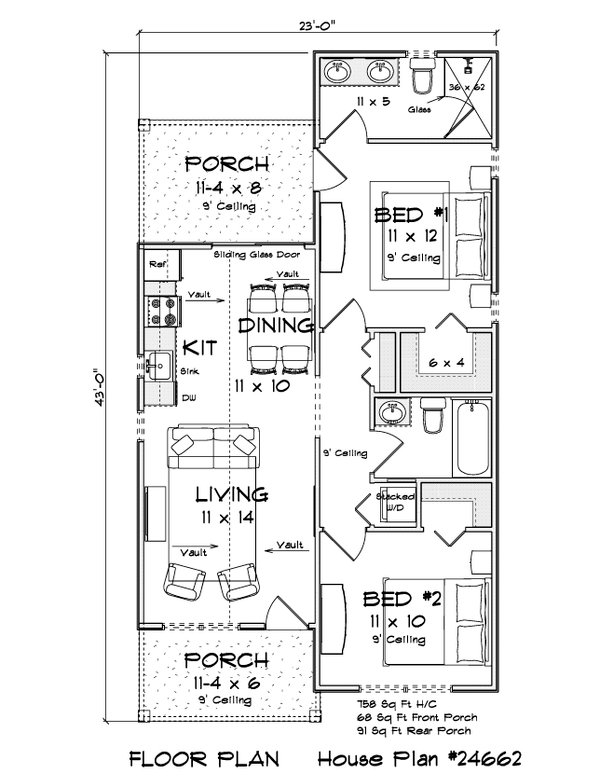 Architectural House Design - Floor Plan - Main Floor for Cottage House Plan #513-2455 - 2 bed, 2 bath