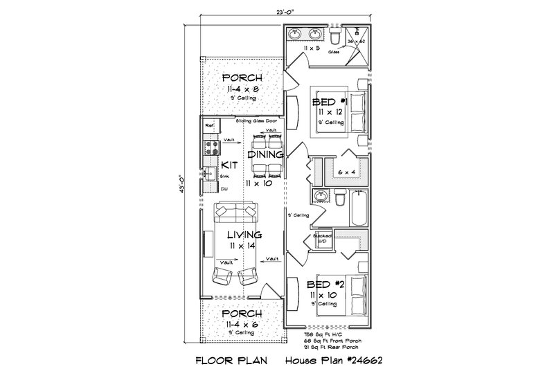 Architectural House Design - Floor Plan - Main Floor for Cottage House Plan #513-2455 - 2 bed, 2 bath