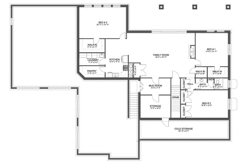 Home Plan - Floor Plan - Lower Floor for Craftsman House Plan #1060-495 - 3 bed, 2.5 bath