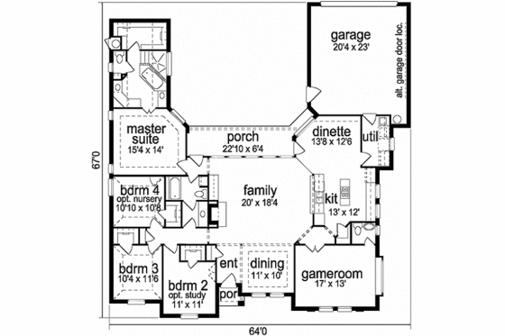 Floor Plan - Main Floor for European House Plan #84-250 - 4 bed, 2 bath