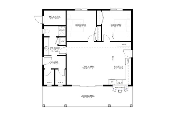 Floor Plan - Main Floor for Farmhouse House Plan #1114-105 - 2 bed, 1 bath