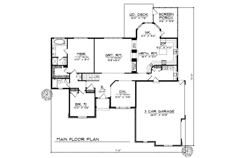 Dream House Plan - Floor Plan - Main Floor for Traditional House Plan #70-342 - 2 bed, 2 bath