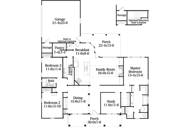 Home Plan - Floor Plan - Main Floor for Southern House Plan #406-121 - 3 bed, 2 bath