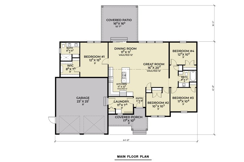 House Blueprint - Floor Plan - Main Floor for Craftsman House Plan #1070-204 - 4 bed, 2 bath