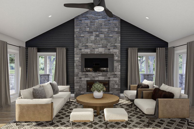 Dream House Plan - Interior - Family Room for Barndominium House Plan #455-279 - 1 bed, 1.5 bath