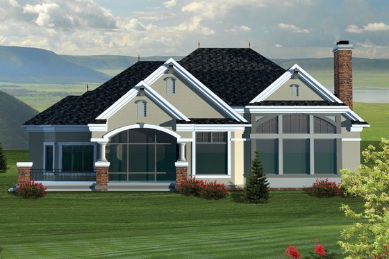 Exterior - Rear Elevation for Ranch House Plan #70-1064 - 2 bed, 2.5 bath