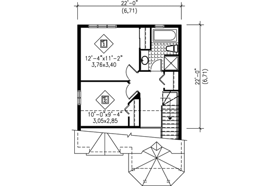 Floor Plan - Upper Floor for Cottage House Plan #25-2039 - 2 bed, 1.5 bath