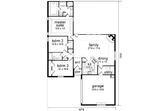 Floor Plan - Main Floor for Traditional House Plan #84-118 - 3 bed, 2 bath