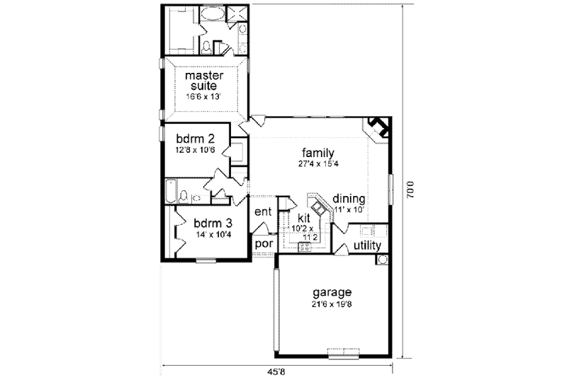 Dream House Plan - Floor Plan - Main Floor for Traditional House Plan #84-118 - 3 bed, 2 bath