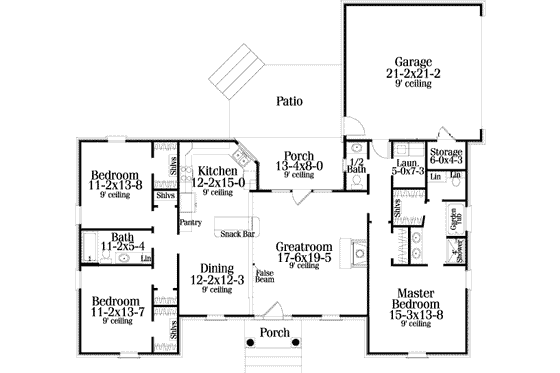 Floor Plan - Main Floor for Traditional House Plan #406-136 - 3 bed, 2.5 bath