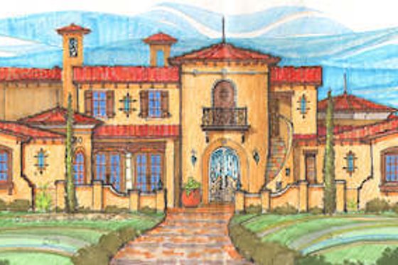 Exterior - Front Elevation 3 for Mediterranean House Plan #135-165 - 4 bed, 4.5 bath