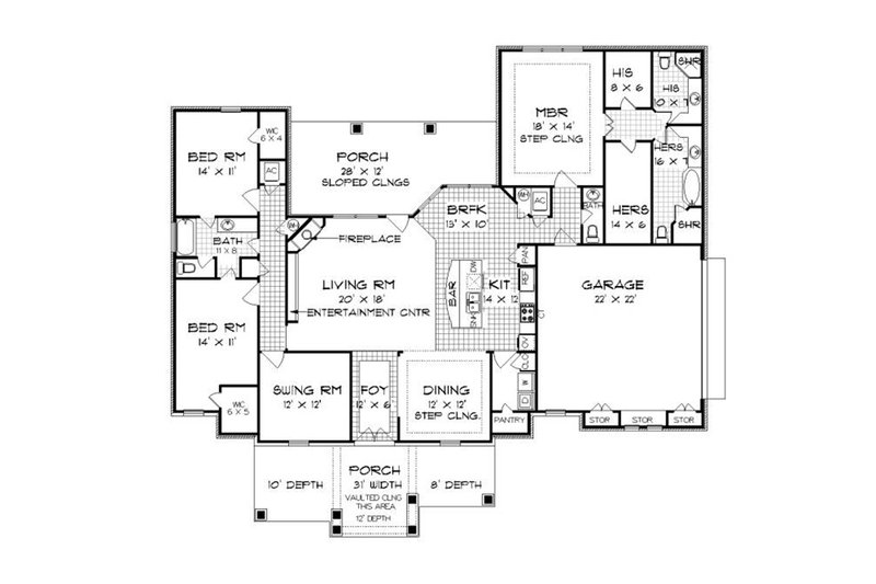 Architectural House Design - Floor Plan - Main Floor for Tudor House Plan #45-373 - 4 bed, 3.5 bath