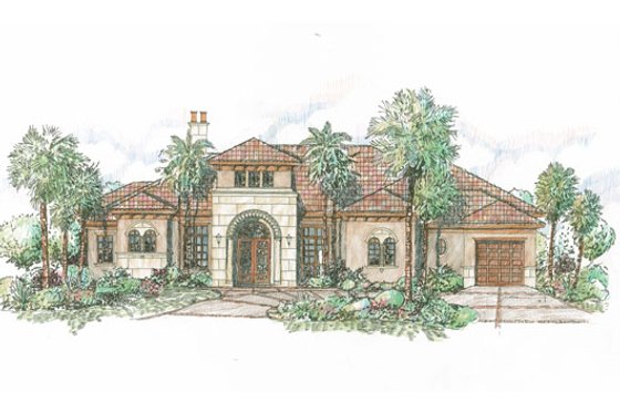 Exterior - Front Elevation for Mediterranean House Plan #426-18 - 3 bed, 3.5 bath