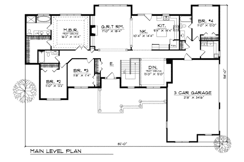 House Blueprint - Floor Plan - Main Floor for Traditional House Plan #70-344 - 4 bed, 3 bath
