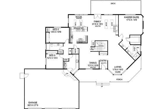 Floor Plan - Main Floor for Ranch House Plan #60-278 - 3 bed, 2 bath