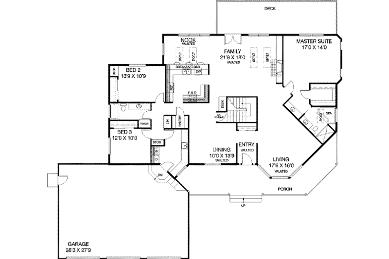 House Plan Design - Floor Plan - Main Floor for Ranch House Plan #60-278 - 3 bed, 2 bath