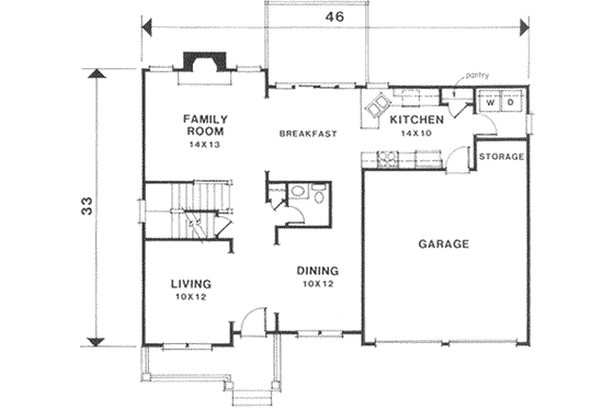 Floor Plan - Main Floor for Southern House Plan #129-148 - 3 bed, 2.5 bath