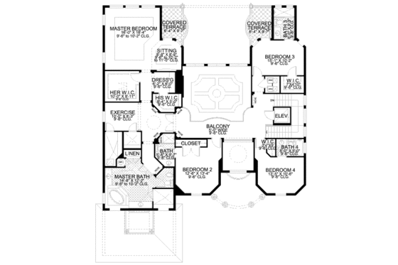 Floor Plan - Upper Floor for Mediterranean House Plan #420-160 - 4 bed, 5.5 bath