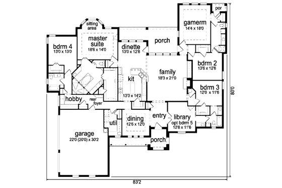 Floor Plan - Main Floor for European House Plan #84-342 - 4 bed, 4 bath