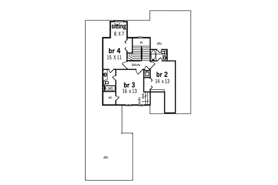 Floor Plan - Upper Floor for European House Plan #45-211 - 4 bed, 3.5 bath