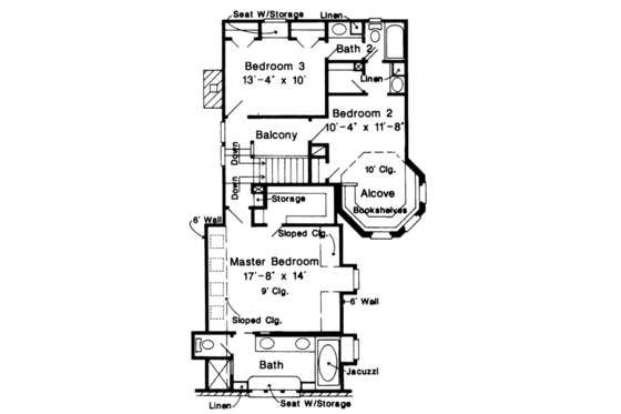 Floor Plan - Upper Floor for European House Plan #410-160 - 3 bed, 2.5 bath