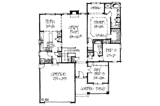 Floor Plan - Main Floor for Craftsman House Plan #20-127 - 2 bed, 2 bath
