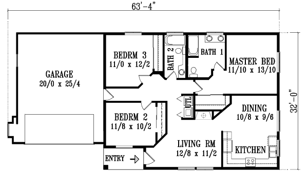 Architectural House Design - Ranch Floor Plan - Main Floor Plan #1-1072