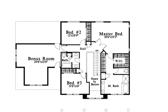 Floor Plan - Upper Floor for Traditional House Plan #78-153 - 3 bed, 2.5 bath