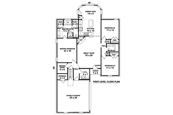 Floor Plan - Main Floor for European House Plan #81-1425 - 3 bed, 2 bath