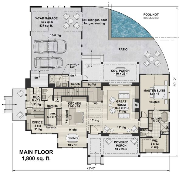 Architectural House Design - Farmhouse Floor Plan - Main Floor Plan #51-1132