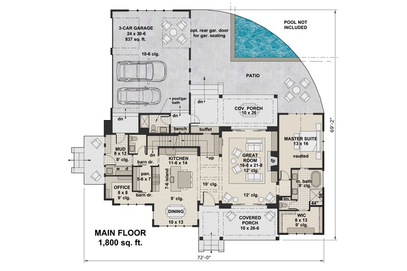 Home Plan - Floor Plan - Main Floor for Farmhouse House Plan #51-1132 - 4 bed, 4.5 bath