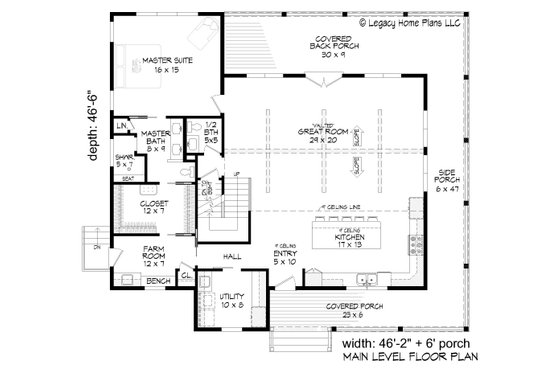 Floor Plan - Main Floor for Country House Plan #932-874 - 2 bed, 2.5 bath