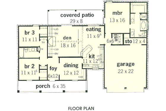 Floor Plan - Main Floor for Traditional House Plan #16-125 - 3 bed, 2 bath