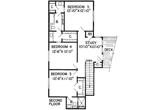 Floor Plan - Upper Floor House Plan #312-111 - 5 bed, 4.5 bath