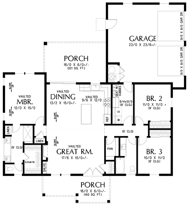 House Blueprint - Floor Plan - Main Floor for Farmhouse House Plan #48-1224 - 3 bed, 2 bath