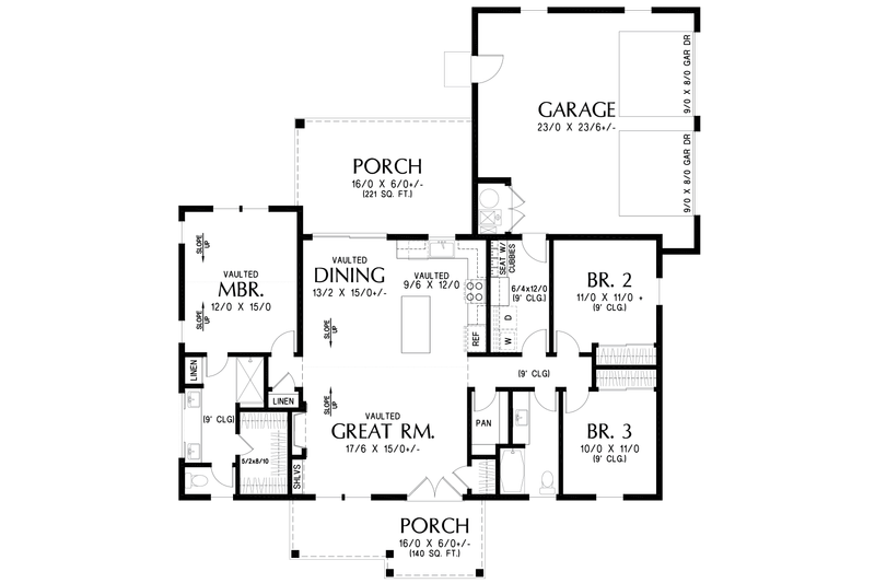 House Blueprint - Floor Plan - Main Floor for Farmhouse House Plan #48-1224 - 3 bed, 2 bath