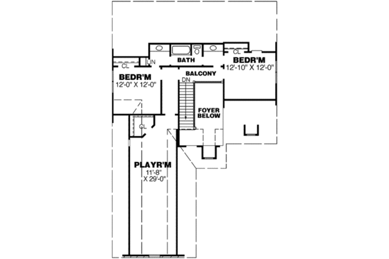 Floor Plan - Upper Floor for European House Plan #34-206 - 3 bed, 2.5 bath