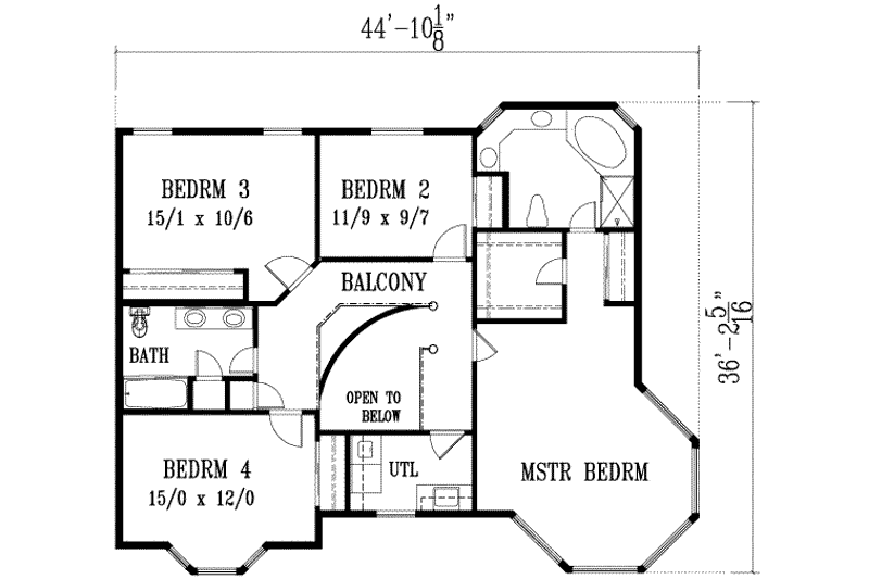 House Blueprint - Floor Plan - Upper Floor for European House Plan #1-1125 - 5 bed, 3 bath