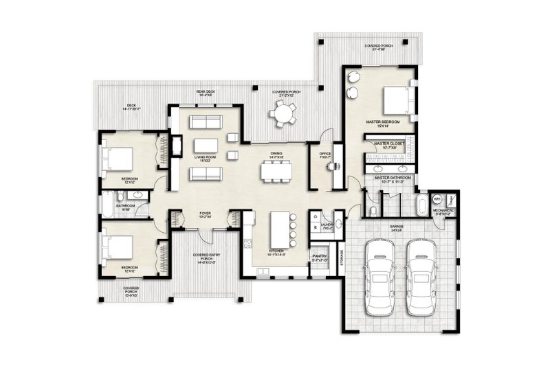 House Blueprint - Floor Plan - Main Floor for Contemporary House Plan #924-19 - 3 bed, 2 bath