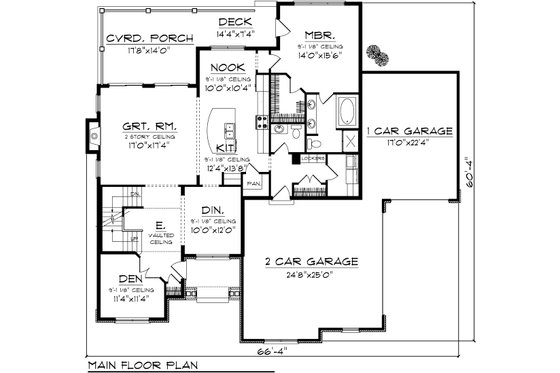 Floor Plan - Main Floor House Plan #70-1104 - 4 bed, 2 bath