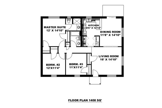 Floor Plan - Main Floor for Ranch House Plan #117-295 - 3 bed, 2 bath